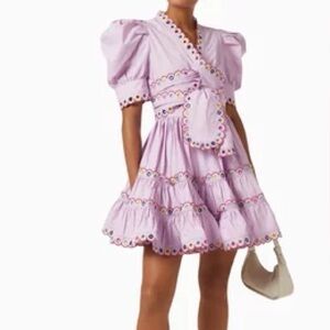 Celia B Lilac Embroidered Puff Sleeve Einar Mini Dress